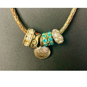 Vintage woven rope Charms Necklace, in Silver, Marked